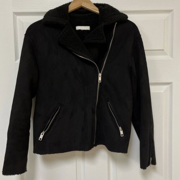 H&M Black Teddy Suede Biker Jacket - Picture 1 of 3